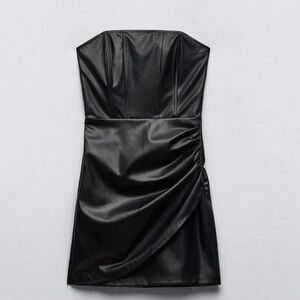 Zara Black Faux Leather Strapless Mini Dress